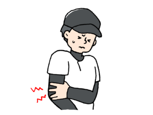 肘を痛めた野球少年のイラスト